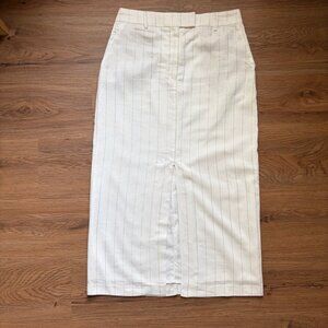 Rachel Zoe Long Linen Blend Slit Skirt — Ivory w/ Gold Stripe, Size 4